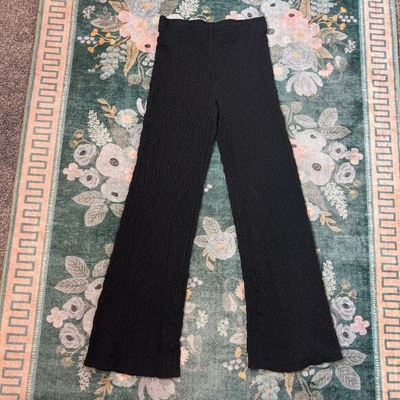 Mango Pants Womens Black Medium Textured Popcorn Stretchy Knit Flare Wide leg - Picture 10 of 15